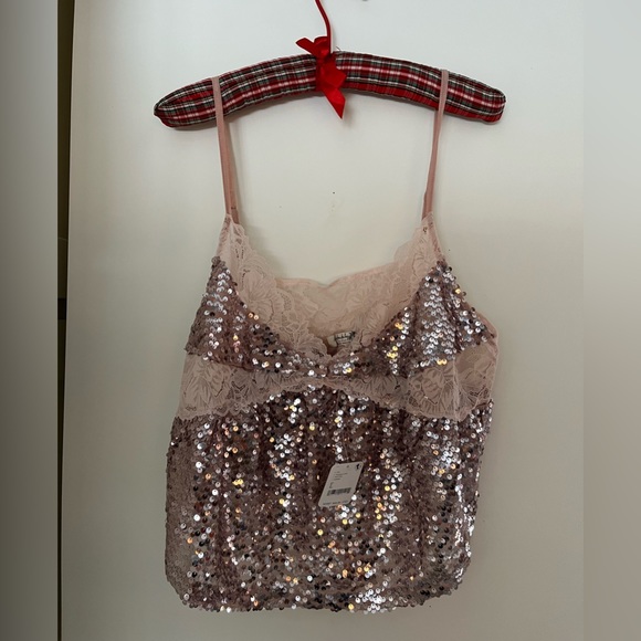 FREE PEOPLE Right Rhythm Sequin Cami - colour: Champagne Combo, size L NWT - Picture 4 of 8